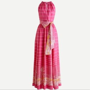 NWT J. Crew Silk Halter Maxi Dress Palm Stripe VERY RARE!